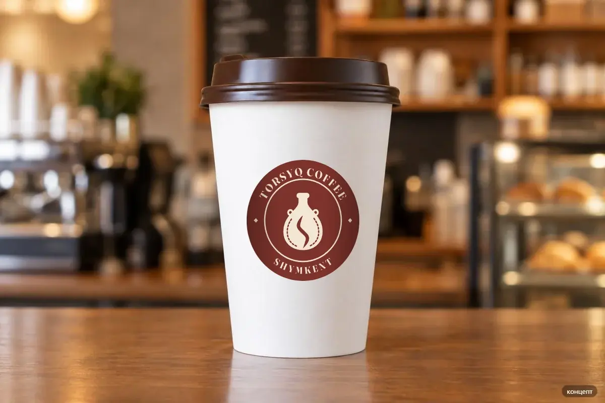 Логотип Torsyq Coffee на стакане, макет концепта