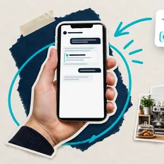 Коллаж: телефон с ответом нейросети и кофейня